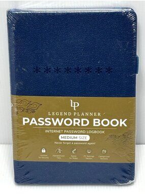 Legend Planner Password Book Medium, Blue, Internet Password Logbook Journal Tab